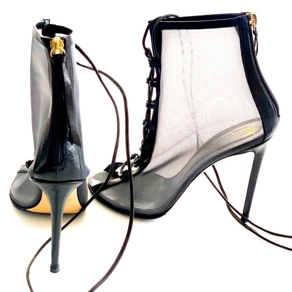 Pure Badalo Desier Shoes - Italian Sexy Black Leather & Mesh Corset Lace Bootie Heels 38 Pure Badalo Desisr